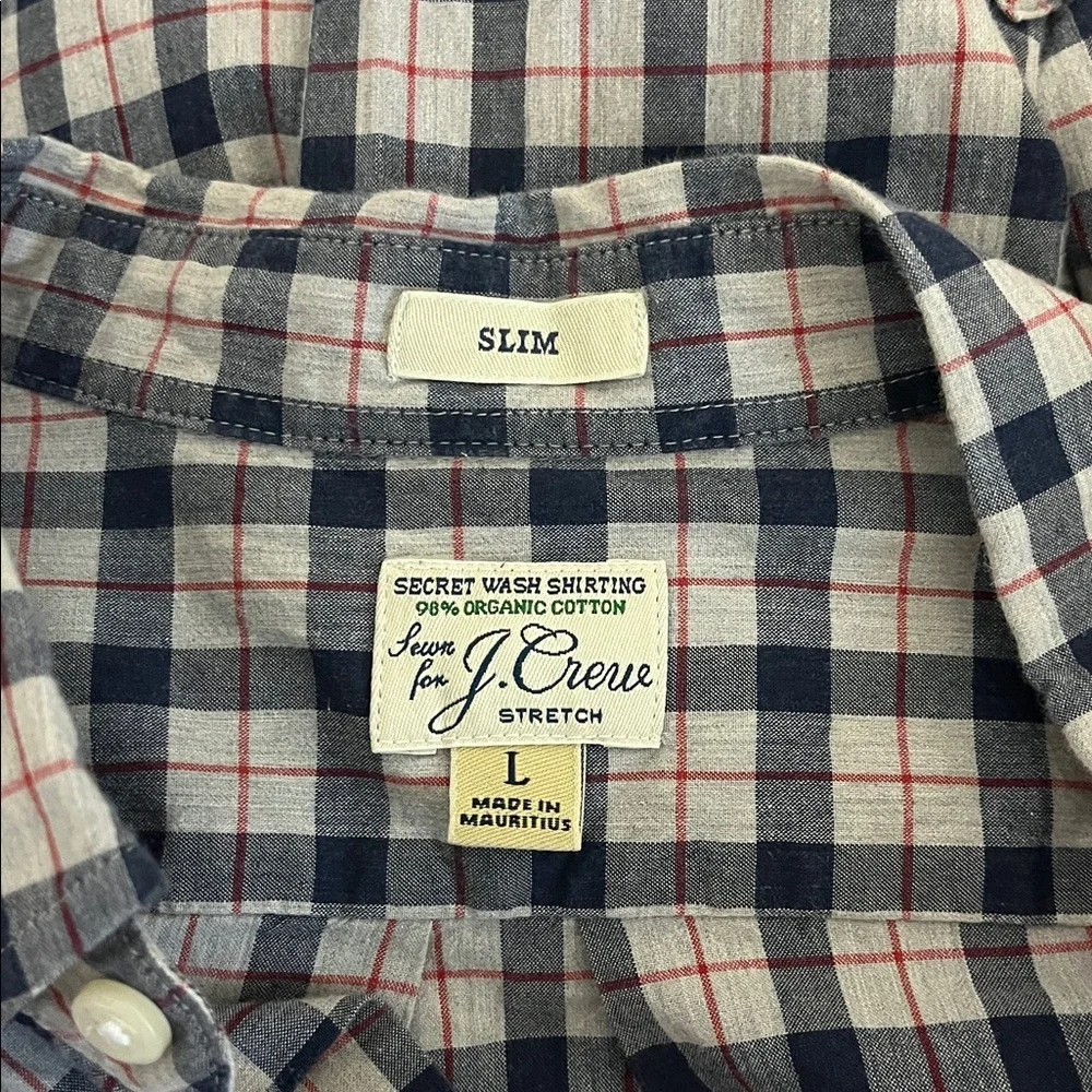 J. Crew Stretch Secret Wash Organic Cotton Poplin Plaid Shirt Sz Large